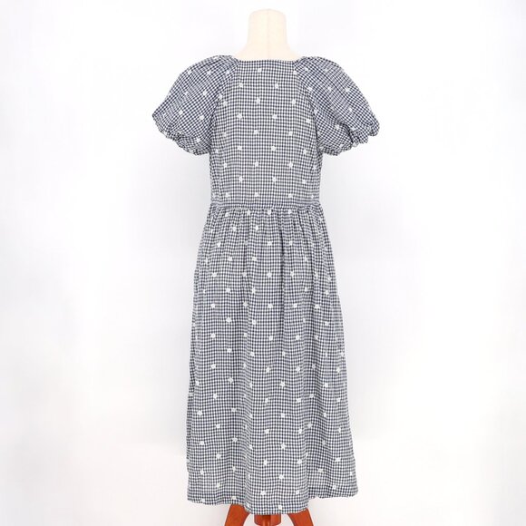 MADEWELL Embroidered Gingham Faux-Wrap Tie-Waist Midi Dress Navy Size S - Picture 6 of 9